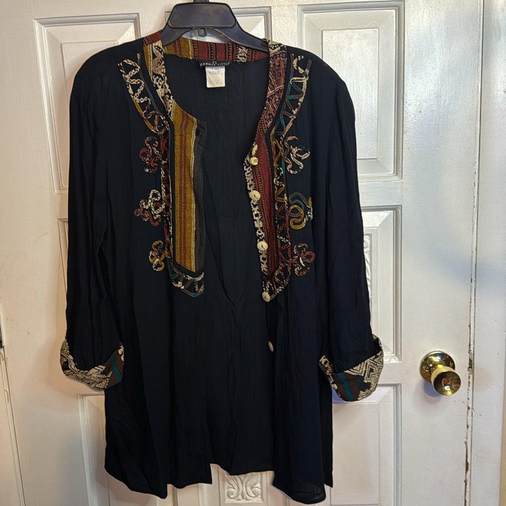 Carole Little Vintage Ribbed Appliqué Button Down Tunic Top Size 6 - Picture 5 of 12